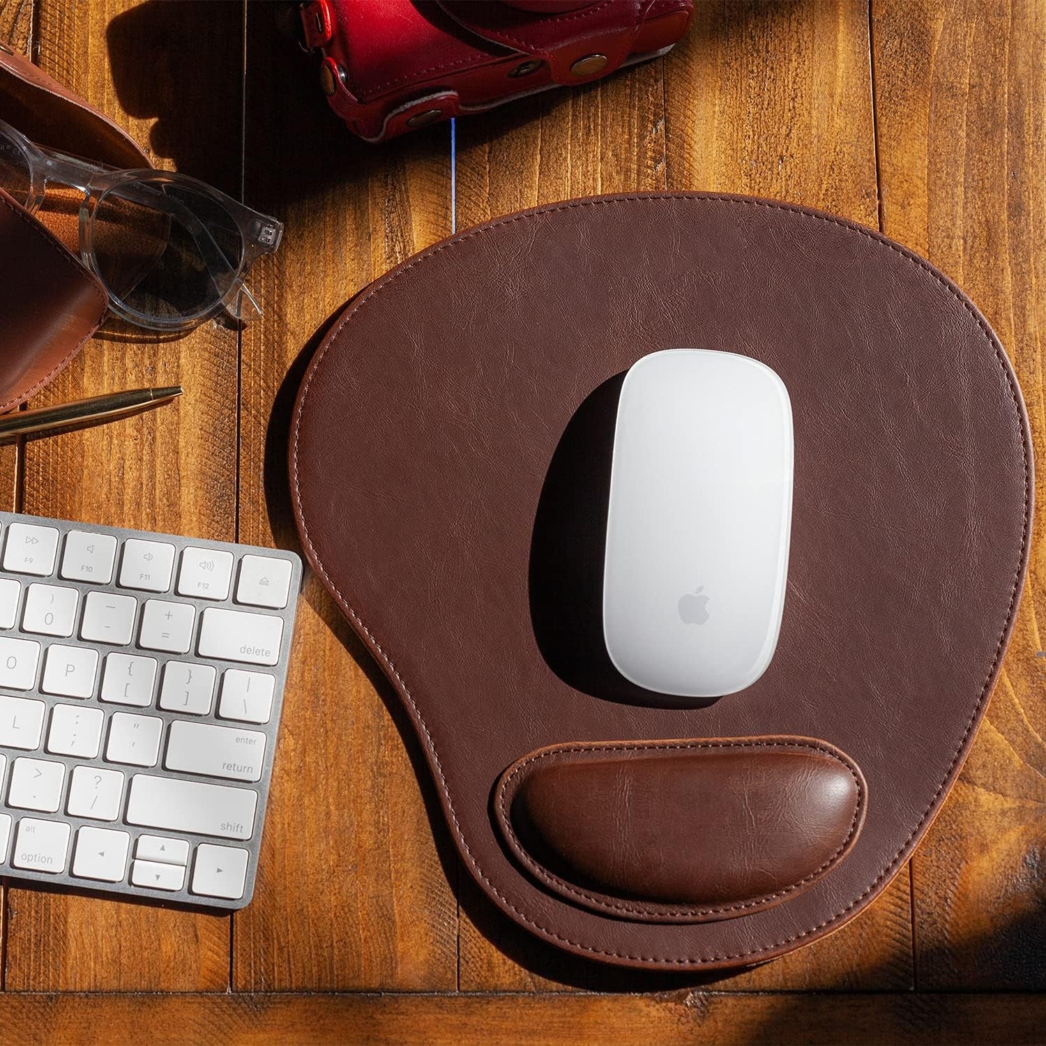 PU Leather Oval Shape Non-Slip Mousepad with Wrist Rest Support, Waterproof Surface, Comfort Memory Foam, Light Ergonomic Design Mouse Pad for Laptop, Desktop