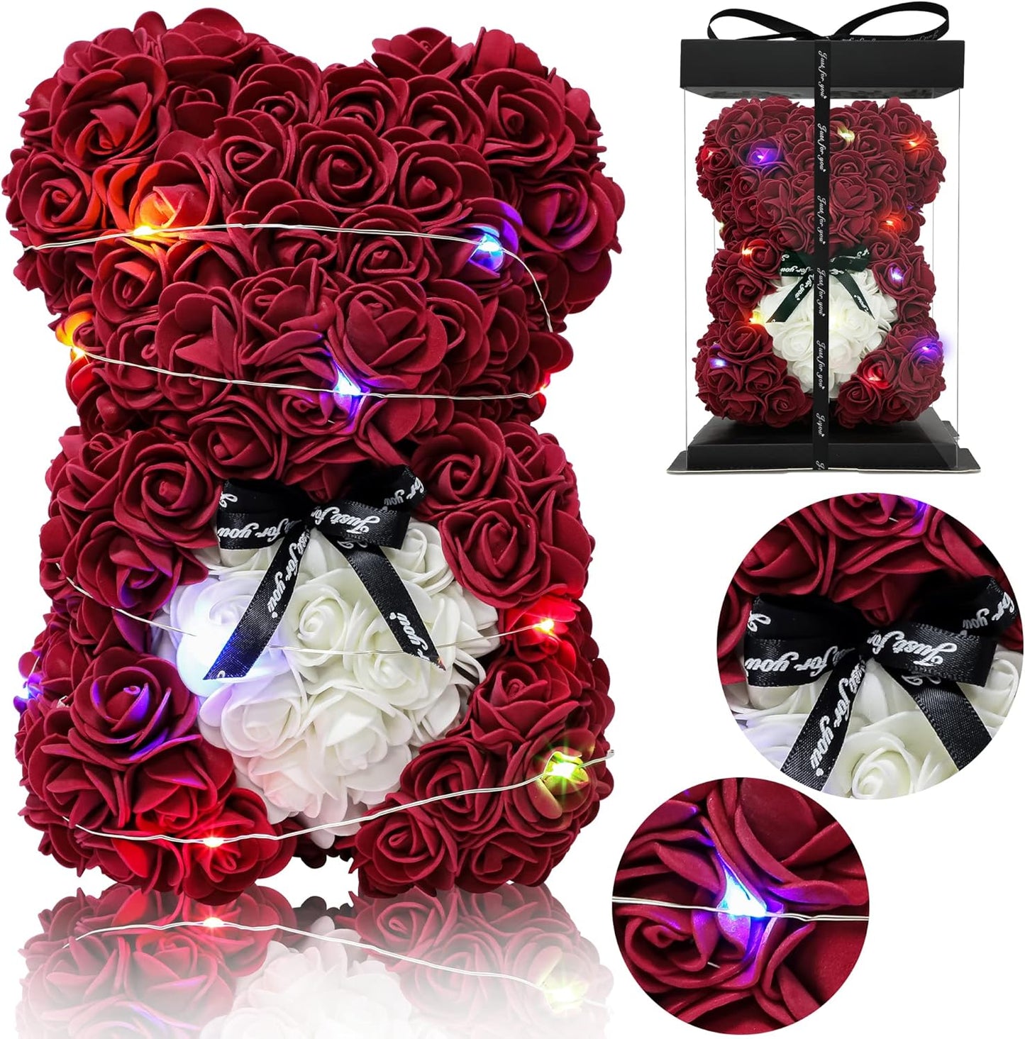 Gifts for Women,Mom Gifts for Mother'S Day,Valentine'S Day Gifts,Gifts for Her Birthday and Valentine'S Day.Handcrafted Angel Statue Imitation Flowers and Preserved Flowers（Wine Red）