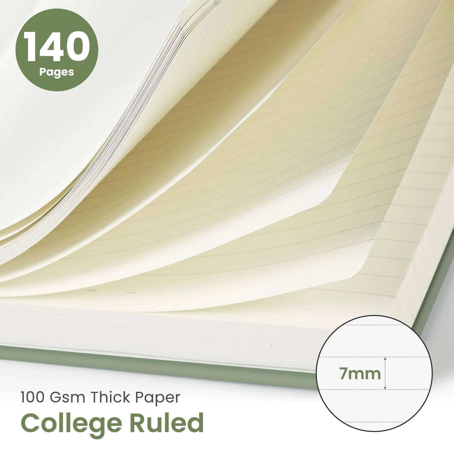 Lined Spiral Journal Notebook for Women & Men, 140 Pages, College Ruled Hardcover Notebook for Work & Note Taking, Journals for Writing, A5 - Green