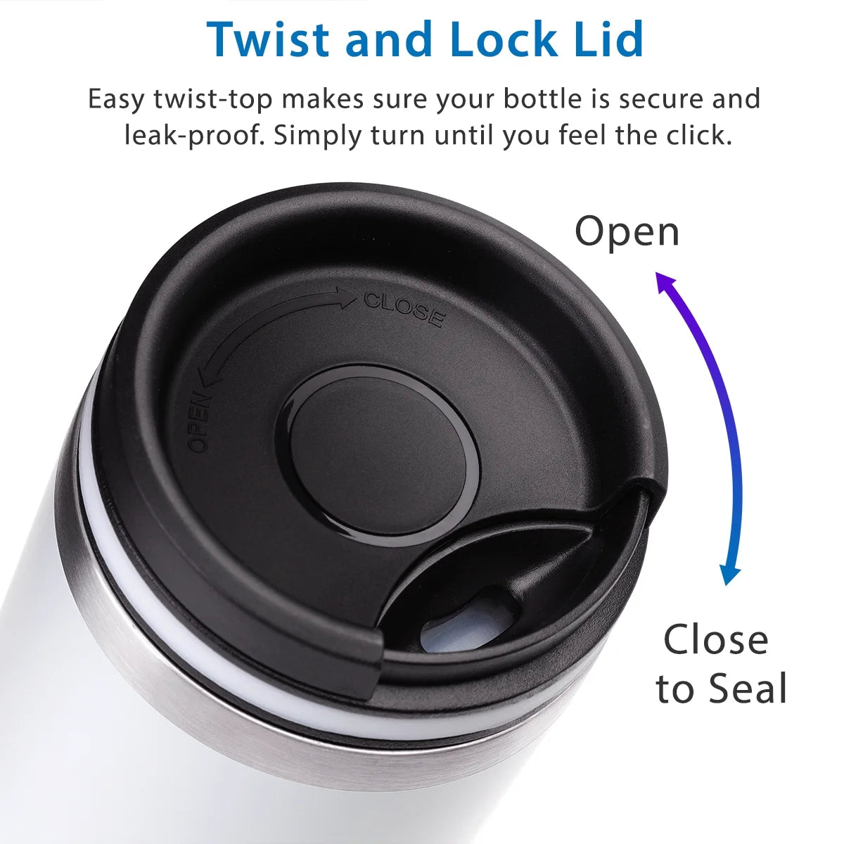 TWIST-TOP Vacuum-Insulated Stainless Steel Travel Mug, 16 Oz, Gunmetal Gray
