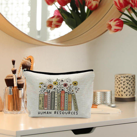 Human Resources Gifts, HR Boho Floral Makeup Bag Pouch Cosmetic Bag Toiletry Bag for Women