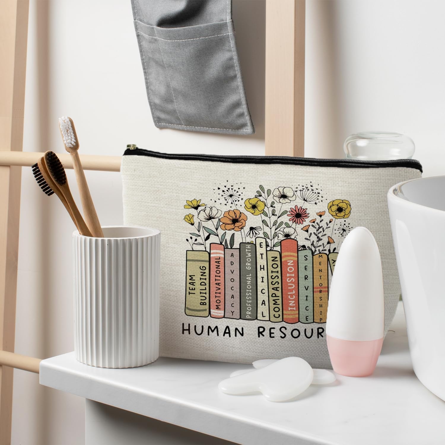 Human Resources Gifts, HR Boho Floral Makeup Bag Pouch Cosmetic Bag Toiletry Bag for Women