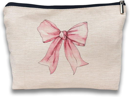Coquette Makeup Bag - Pink Bow Girly Aesthetic Preppy Stuff, Gifts - Cosmetic Bag Makeup Pouch