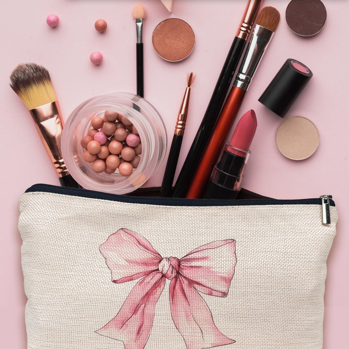 Coquette Makeup Bag - Pink Bow Girly Aesthetic Preppy Stuff, Gifts - Cosmetic Bag Makeup Pouch