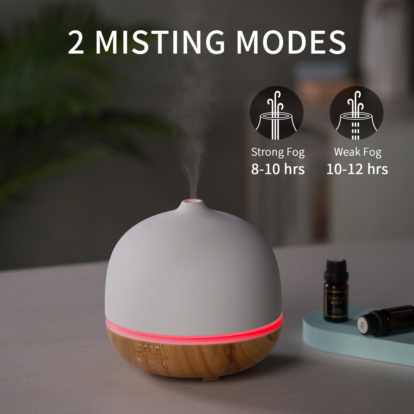 Wanlola 500Ml Essential Oil Diffuser, Ceramic Diffusers for Essential Oils Large Room Ceramic Aromatherapy Diffuser Cool Mist Humidifier with 10 Colors Lights & Waterless Auto-Off for Home Office Room