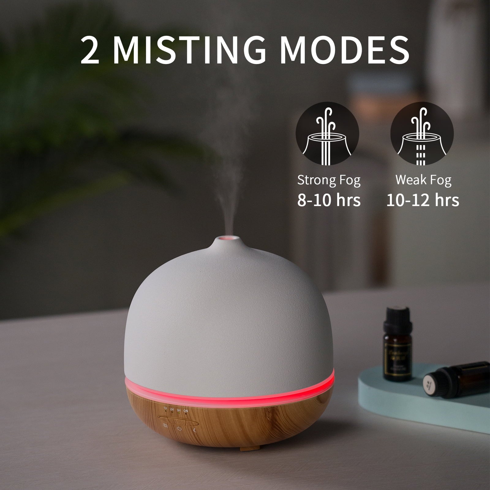 Wanlola 500Ml Essential Oil Diffuser, Ceramic Diffusers for Essential Oils Large Room Ceramic Aromatherapy Diffuser Cool Mist Humidifier with 10 Colors Lights & Waterless Auto-Off for Home Office Room